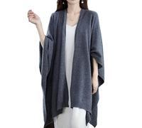 Cárdigan tipo chal para mujer, talla grande, 100 % lana merino, poncho para otoño e invierno, abrigo abierto, Gris-oscuro, talla única