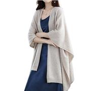 Cárdigan tipo chal para mujer, talla grande, 100 % lana merino, poncho para otoño e invierno, abrigo abierto, Light Camel, Talla única