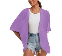 Cárdigan Tipo Kimono De Gasa para Mujer Blusas Informales Holgadas para Playa Cárdigan De Manga Corta con Abertura Frontal De Verano para Mujer Blusas Ligeras con Chal Transparente Color Morado XL