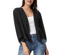 Cárdigan Tipo Kimono De Gasa para Mujer Kimono Holgado con Frente Abierto para Verano Elegante con Mangas 3/4 Bolero Ligero Transparente Corto Color Negro Talla S