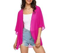 Cárdigan Tipo Kimono De Gasa para Mujer Pareos Playeros Holgados Blusas Informales Cárdigan De Verano De Manga Corta con Abertura Frontal Chal Ligero Y Transparente Talla XL Color Rosa Y Rojo