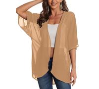 Cárdigan Tipo Kimono De Gasa Transparente para Mujer Abierto Al Frente Holgado para Cubrirse El Traje De Baño Chal Manga Corta Ligero para Playa para Verano Color Caqui XXL