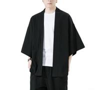 Cárdigan tipo kimono de lino para hombre, estilo japonés, abrigo de verano, manga 3/4, ajuste holgado, playa, vacaciones, L-4XL
