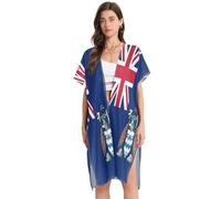 Cárdigan tipo kimono de manga corta para mujer, para cubrir la playa, S-L, Bandera de la Isla Ascensión, M