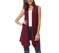Cárdigan tipo kimono para mujer, color negro, dobladillo desigual, parte superior abierta, casual, sin mangas, estilo cascada, chal, chal, color sólido, largo, holgado, ropa de abrigo fluida, Vino, XL