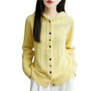 Cárdigans De Cachemira Con Capucha For Mujer Suéteres De Lana De Manga Larga Con Botones De Colores Tops Elegantes De Color Liso Ropa De Abrigo Suave Y Cálida For Otoño E Invierno(Yellow,XX-Large)