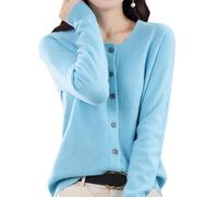 Cárdigans de Cachemira para Mujer, cárdigan de Manga Larga con Botones en la Parte Delantera de Cachemira, jerséis elásticos de Punto Suave y cálido, suéter de Cachemira (Azul,S)