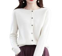 Cárdigans de Cachemira para Mujer, cárdigan de Manga Larga con Botones en la Parte Delantera de Cachemira, jerséis elásticos de Punto Suave y cálido, suéter de Cachemira (Blanco,L)