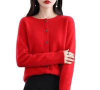 Cárdigans de Cachemira para Mujer, cárdigan de Manga Larga con Botones en la Parte Delantera de Cachemira, jerséis elásticos de Punto Suave y cálido, suéter de Cachemira (Rojo,M)