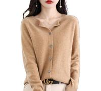 Cárdigans de Cachemira para Mujer, cárdigan de Manga Larga con Botones en la Parte Delantera de Cachemira, jerséis elásticos de Punto Suave y cálido, suéter de Cachemira (Camello,M)