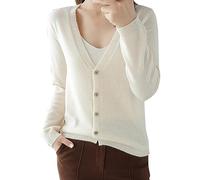 Cárdigans de Cachemira para Mujeres Reino Unido Cuello en V Cárdigans de Lana Suéter Manga Larga Ropa de Punto Corta Damas Jersey Liso Suéteres Tops Coatigans de Punto Suave Otoño Invierno Ropa de