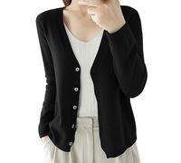 Cárdigans de cachemira para mujeres Reino Unido cuello en V cárdigans de lana suéter manga larga ropa de punto corta damas jersey suéteres lisos jumpers tops coatigans de punto suave ropa de punto