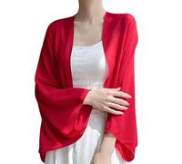 Cárdigans De Gasa para Mujer Manga Murciélago Frente Abierto Boleros De Gasa Ligeros para Mujer Chal De Verano Vestido Capa Formal Festivo Elegante Bufanda para Vestido De Noche Rojo XL