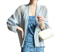 Cárdigans De Verano para Mujer Mangas Murciélago Frente Abierto Chales Informales Sueltos Vestido Tipo Chal Bufanda Elegante para Ocasiones Formales Y Festivas Vestido De Noche Azul Claro Talla S