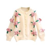 Cárdigans Florales para Mujer Cárdigan Tejido A Crochet Hecho A Mano Lindo Cárdigan de Manga Larga con Botones Y Frente Abierto Tops de Invierno Suéter con Estampado Abrigo Chaqueta de Punto Holgada