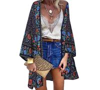 Cárdigans Kimono Floral Manga Larga Mujer Camisolas Casual Gasa Pareos Playa Ropa de Baño Verano Blusa Suelta Boho Bikini Cover Up Caftan Playa Chal Verano