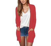 Cárdigans ligeros para mujer con frente abierto, tops de verano y outwear, capas finas, suéter de manga larga, abrigos casuales con botones, rojo, XXL