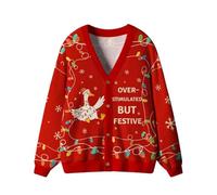 Cardigans Mujer Invierno Casual Parte de Punto Abierto Cómodo Festivo Camisetas Deportivas Suéter Cuello Redondo Elegante Parada de Navidad, O rojo., XXL