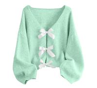 Cardigans Mujer Lazo Prendas de Punto Otoño Invierno Casual Chaqueta Chaqueta Cómoda Camiseta Festiva Deportiva Jersey Cuello Redondo, O Verde Claro, XL