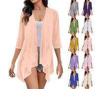 Cardigans para mujer de gran tamaño: bolero festivo de gasa con frente abierto, manga 3/4, cárdigan ligero y delgado, chaqueta de hombro informal, parte superior larga, chaqueta de entretiempo