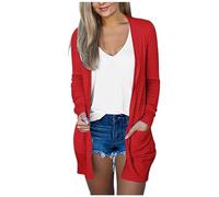 Cardigans para mujer negro elegante cárdigan de punto largo para mujer, tallas grandes, cárdigan fino con bolsillos, cárdigan de punto fino, manga larga, suéter de color sólido, cárdigan de punto