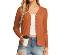 Cárdigans para Mujer Suéter De Manga Larga con Frente Abierto Abrigos Chaqueta Bolero Ligera con Botones Chaquetas Festoneadas para Mujer Suéter para Vestido Boda De Noche De Verano Naranja S