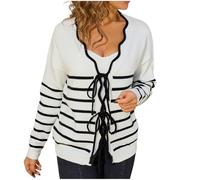 Cardigans Sweaters for Women Long Sleeve Splicing Striped Lightweight Strap Closure Comfy Casual Tops for Holiday