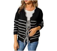 Cardigans Sweaters for Women Long Sleeve Splicing Striped Lightweight Strap Closure Comfy Casual Tops for Holiday