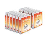 Cardinal, 90751, Carpetas de 3 anillas de 4 cm, anillas inclinadas en D, capacidad para 375 hojas, vista de presentación ClearVue, antiadherente, 12 unidades, Blanco