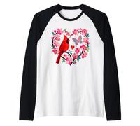Cardinal Bird Floral Corazón Mariposa Flor de Cerezo Camiseta Manga Raglan