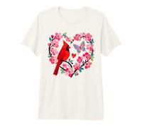 Cardinal Bird Floral Corazón Mariposa Flor de Cerezo Camiseta Premium