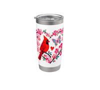 Cardinal Bird Floral Corazón Mariposa Flor de Cerezo Vaso térmico de acero inoxidable de doble pared
