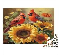 Cardinal Birds Garden 100% Recycled Cardboard Cardinals on Sunflowers 1000 Piece Jigsaw Puzzle for Adults Beautifully Illustrated Unique 70x50cm/1000pcs