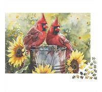Cardinal Birds Girasoles 1000 Piezas Cardenales en Girasoles Rompecabezas En Cartón Resistente para Adultos Y Niños Reto Divertido Desarrollo Cognitivo Principiantes Regalo De Decoración del Hogar 70