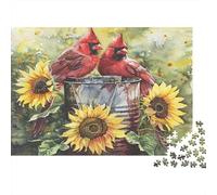 Cardinal Birds Sunflowers 100% Recycled Cardboard Cardinals in Sunflowers 1000 Piece Adult Jigsaws For Adults & Kids Brain Development 52x38cm/1000pcs