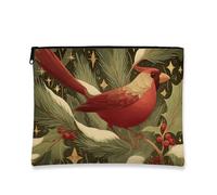 Cardinal - Bolsa de cosméticos vintage para mujer, organizador portátil de lona pequeño con cremallera, bolsa de aseo navideña para el cuidado de la piel, Rojo -, 7x9 Inch, Bolsa