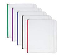 Cardinal Bolsillos de plástico con cremallera, perforados con 3 agujeros, se adapta a hojas de tamaño completo de carta de 21 x 11 pulgadas, transparente con cremalleras multicolores, paquete de 5 (14650)