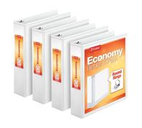 Cardinal Carpeta económica de 3 anillos, 2 pulgadas, vista de presentación, color blanco, capacidad para 475 hojas, antiadherente, sin PVC, paquete de 4 carpetas (79520)