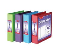 Cardinal Carpetas de 3 anillos, paquete de 4 (29311), 2 pulgadas, capacidad para 475 hojas, cubiertas ClearVue, antiadherentes, sin PVC, colores surtidos: rojo, verde, azul, morado
