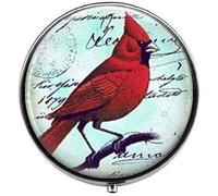 Cardinal - Pastillero vintage de pájaro rojo cardenal - Pastillero con dije - Caja de cristal para dulces