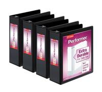 Cardinal Performer - Carpetas de 3 anillas, anillos inclinados en D sin bloqueo, capacidad de 725 hojas, presentación ClearVue, antiadherente, sin PVC, negro, paquete de 4 (27601)