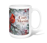 Cardinal - Taza de café de cerámica, diseño de bayas de pino rústico de invierno, color rojo invernal, taza de té novedosa con asa, ideal para amigos, familiares, amantes, ancianos, compañeros de