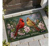 Cardinal Welcome - Felpudo para puerta de bienvenida, con ramificación de flores naturales, color rojo, lavable, perfil bajo, decoración del hogar, para entrada, porche, balcón, 29 x 17 pulgadas