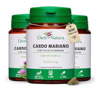 Cardo Mariano (75% de Silimarina) de Dieti Natura Pack 3 de 200 Cápsulas - Cardo Mariano Cápsulas para Detox Depurativo Hígado y Colon - Favorece el Sistema Digestivo, Sin OMG (600 unidades)