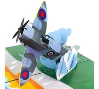 Cardology Spitfire - Tarjeta de cumpleaños emergente | tarjetas para el día del padre, regalos de la RAF, regalos para entusiastas de los aviones | Hecho a mano Blanco 15cm x 20cm