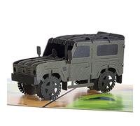 Cardology Tarjeta emergente todoterreno 4 x 4 | Tarjeta de cumpleaños inspirada en Land Rover Defender, tarjetas para el día del padre | Hecho a mano gris|blanco|verde|negro|marrón 15cm x 20cm