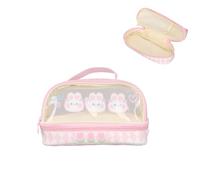 cardyven Caja de lápiz de Doble Capa de patrón de Conejo Lindo, Bolso cosmético Rosa de Gran Capacidad Transparente s Linda con Mango para niños