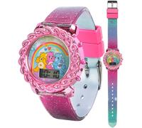 Care Bears - Reloj LCD para niños con correa degradada con purpurina, bisel iridiscente intermitente, pantalla digital divertida, ideal para el tiempo de aprendizaje, correa ajustable, diseño rosa y