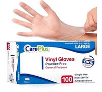 Care Plus - Guantes desechables de vinilo de plástico transparentes, hipoalergénicos, sin látex y sin polvo, ideales para el hogar, para la limpieza de la cocina o la oficina, cocinar, uso médico