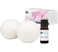 CARE + PROTECT "Bolas de lana para secadora" con esencia 100% perfumada, Reduce a la mitad el tiempo de secado, Ahorra energía, 1000 Ciclos, Paquete de 2 Bolas + 10ml de Esencia